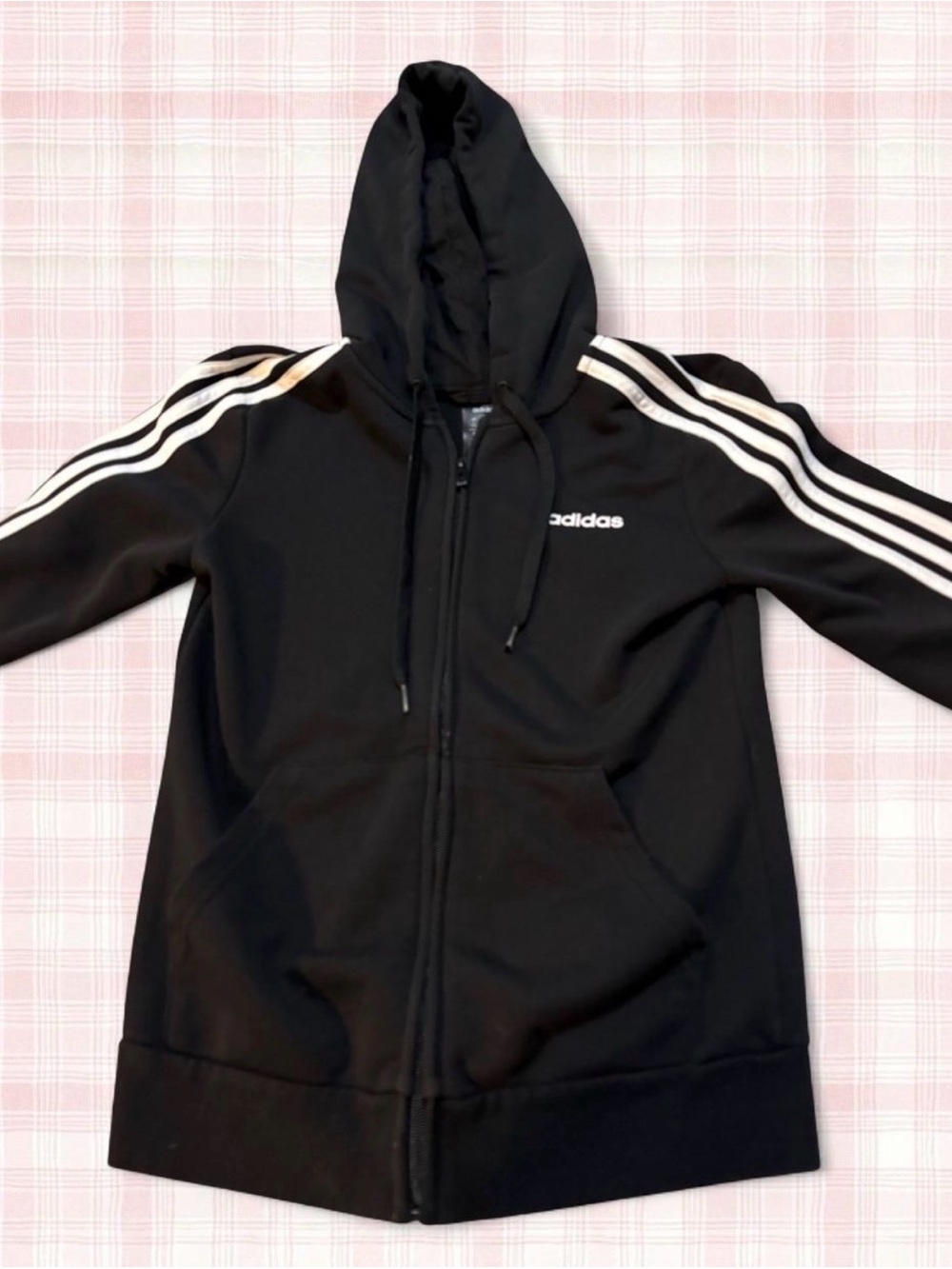 Adidas Women’s Black Hoodie Jacket with Signature 3-Stripes